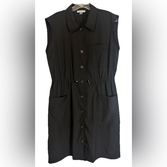 Calvin Klein Dresses & Skirts - Calvin Klein Button Up Dress Womens Size 8 Black Collared Sleeveless Pockets‎